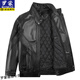 Romon genuine leather leather jacket for men's head layer cowhide stand collar motorcycle jacket for autumn and winter cold resistance and warm middle-aged and elderly people plus cotton loose jacket Black double-length cowhide top removable inner liner 2XL Recommended 120-140Jin [Jin equals 0.5 kg]