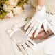 New French Hepburn style short pearl satin bridal gloves personalized white gloves princess style photo props white satin beads * 1 pair
