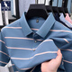 Kangaroo (DaiShu) short-sleeved T-shirt for men 2025 summer trendy striped lapel half-sleeved business casual loose large-size top middle-aged AN15100 light sky blue L
