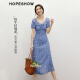 Rothülle Blumenkleid 2025 Sommer Neue Frauenkleidung vor Schulter Puff Ärmel Taille V-Ausschnitt Denim Japanischer Puppenrock Denim Blue Flower 677 S