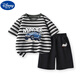 Disney boys suit summer new children's cotton t-shirt shorts suit large children's striped short-sleeved sports pants two-piece set DDB13688 gray + N11762K black 120 cm height 110-120 cm Age 6-7 years old