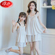 LangSha (LangSha) girls pajamas, parent-child mother-daughter suspender vest shorts suit summer thin cotton gauze big boy girl princess [pure cotton gauze] LD11304# blue cherry M [suggested height 150-160cm]