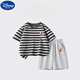 Disney boys suit summer new children's cotton t-shirt shorts suit large children's striped short-sleeved sports pants two-piece set DDB13688 gray + N11762K black 120 cm height 110-120 cm Age 6-7 years old