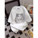 Bunte Edelsteine ​​schwere runde Hals weiße Katze gedrucktes kurzärmeliges Hemd für Männer und Frauen Sommer Trendy American Ehepaar Loose Fünf-Punkte-Hülle Top 1416 White Grey L.