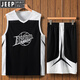 JEEP summer fattening vest men's basketball uniform sports large size sleeveless t-shirt cool quick-drying fitness running suit black gray vest + shorts 1688 8XL 240-270Jin Jin equals 0.5 kg