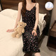 Single Nanwei nightgown with chest pad in summer sexy suspender retro lace feel can be worn outside pajamas for women's dresses home clothes 702# nightgown ink painting in Chinese style XL (115-130)