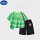 Disney boys suit summer new children's cotton t-shirt shorts suit large children's striped short-sleeved sports pants two-piece set DDB13688 gray + N11762K black 120 cm height 110-120 cm Age 6-7 years old