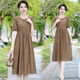 Woodpecker Temperament Ice Silk Tire Robe 2025 Été Nouveau style Mère d'âge moyen M Mère Mère à la mode courte à manches courte de la jupe féminine sur le genou 679 Purple XL Recommandé 90-115Jin [Jin est égal à 0,5 kg]
