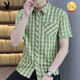 Playboy (Playboy) Camisa de manga corta Hombres Summer a cuadros Casas casuales Camisa guapa coreana Camisa de media manga de moda delgada de moda 838 Amarillo M 165