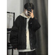 Qumile American hiphop bomber jacket for men and women in autumn and winter loose and trendy baseball uniforms high street handsome clothes jacket black XL recommended 120-140Jin Jin is equal to 0.5 kg