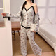 
S.SOFEA gray lace with chest pads for women three-piece pajamas for outdoor wear for spring, summer and autumn student style three-piece set WX13803 gray (with chest pads) 170 M (80-100Jin [Jin equals 0.5 kg])