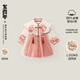 One-year-old baby girl's dress, baby princess dress, new Chinese style Chinese style Hanfu, girl's dress for the Hundred Days Weekend Banquet, beige leaf headband suit with velvet version, phoenix pattern with velvet version 90