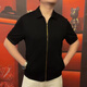 FR.YH.ZH Tianjun Department Store Herren-Strickjacke mit Revers, Reißverschluss, kurze Ärmel, Business-Casual, lässig, vielseitig, hohe halbe Ärmel, OP3889, Schwarz, XL 52 (145–160 Jin Jin entspricht 0,5 kg)