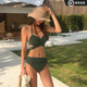Bikini swimsuit for women sexy large breasts push up hot spring swimsuit military green M