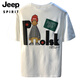 JEEP SPIRIT大码200斤圆领短袖T恤男2025年夏季港风印花棉质体恤加肥加大男士 黑色 JSW9923 M 建议90-108 斤