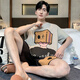 Ланга (Лангша) Летняя мужская пижама Pure Cotton Clothed Cartooned Cartoon Teenager Men's Summer's Summer Thin Bare-Size Student Home Clothing Set DMY6621# M Small [Предлагаемая высота 155 см и вес 75