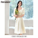
PinCai Dress for women, gentle girls first love skirt, light luxury pearl chain dress, slim short-sleeved dress P52Q063