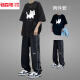 Luosenchi (Luosenchi) Jugendsport-Set Herren Sommer Pure Cotton Kurzärmel-Herrenmode 2025 Neue modische hübsche Hochschule Sommeranzug [zweiteiliger Set] 1048 reines Baumwoll-T-Shirt Grey + Hose Black S