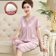 Pijamas modales de verano para madres de mediana edad con protectores para los senos, conjunto de ropa para el hogar de seda de hielo de manga corta fina de seda simulada de verano para mujeres para personas de mediana edad y mayores AYM684 Silver M sin protectores para los senos
