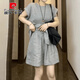 Pierre Cardin Small Fashion Casual Anzug 2025 Sommer Europäer Lose große Frauen-Shorts tragen einen kompletten Set Grau 2xl [Empfohlen 130-150 Jin [Jin entspricht 0,5 kg]]