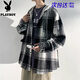 Playboy hooded men's shirt long-sleeved spring and autumn new thickened loose trendy casual plaid shirt jacket for men J25858 black plaid XL recommended 130-145Jin Jin equals 0.5 kg