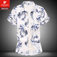 皮尔卡丹（pierre cardin）新款潮流印花男装2025夏季短袖花衬衫男加肥大码衬衣男装青年碎花 7029 M
