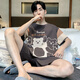 Ланга (Лангша) Летняя мужская пижама Pure Cotton Clothed Cartooned Cartoon Teenager Men's Summer's Summer Thin Bare-Size Student Home Clothing Set DMY6621# M Small [Предлагаемая высота 155 см и вес 75