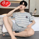 Langsha Pure Pajamas Pajamas Men's Summer Summer New Shorts de manga corta Capele Simple High-End Home Ropa de dos piezas Set 9928 Hombres de algodón puro [de manga corta + pantalones cortos] L Tamaño [100-125Jin [Jin equivale a 0.5 kg]]]