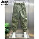 JEEP SPIRIT2025夏季新款水洗工装裤个性大口袋休闲裤宽松弹力束脚哈伦裤男 卡其色休闲裤 S 90-100斤