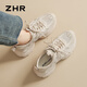 ZHR dad shoes for women in summer thick sole heightened casual shoes for women mesh breathable and lightweight women's shoes G755E apricot color 37