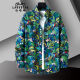 Классический автомобиль (Laoyeche) Pure Cotton Print Print Print Print Runce Men Black Big Big Flower Room 2025 Новая крупная куртка № 1049-5 Color (100 Pure Cotton Fabric) () L