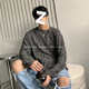 Jingpu Feishen rasgada camiseta de manga larga Camisa de base de diseño suelta y hermosa de los hombres JCF 695 Gray M [Collection and Sigue los calcetines de la tienda]