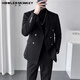 Sound Monkey men's suit suit double-breasted casual suit wedding dress slim and high-end suit jacket men British style suit + white long-sleeved shirt + trousers three-piece suit XL