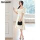
PinCai Dress for women, gentle girls first love skirt, light luxury pearl chain dress, slim short-sleeved dress P52Q063