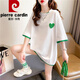 皮尔卡丹（pierre cardin）夏季假两件短袖t恤女纯·棉宽松刺绣上衣设计感中长款ins潮大尺码 1502白色 印花纯·棉 XL 140-165斤