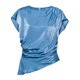 Roeyshouse Lace High Blue Satin Shirt Women's 2025 Summer New Style Chic rikinks BodySuit Slim 12043 Blue XL