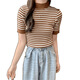 Rwnnvi gestreiftes dünner Pullover für Frauen 2025 Neuer Sommer Retro Hong Kong Flavor Haly High Neck Kurzärärmelte T-Shirt Chic Top Trendy 13063 Schwarze Streifen One Größe (70-125jin [Jin gleich 0,5 kg] kann getragen werden)