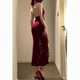 Yijingxuan (yijingxuan) slightly fat style thousands of red hanging neck dress female summer sexy split light dress long skirt women's nightclub main picture M 95-105jin [jin is equal to 0.5 kg]
