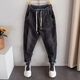 PZHKins retro nine-point jeans men's trendy brand tapered small feet casual loose harem pants trendy carrot pants blue 5128 retro blue [(high) quality] M