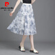 Pierre Cardin 2025 Sommer neuer Blumenrock für Frauen mit kleinem frischem Kurzrock mit großem Sway-Mesh-gedrucktem A-Line Slim Chiffon Midrock New Stoff Chiffon (9906-1) Eine Größe (elastische Taille)