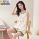 
Modal pajamas for women in spring and summer sleeveless vest shorts with chest pad 2025 new thin floral outdoor comfortable home clothing 9855-short vest) with chest pad L (95-115Jin[Jin equals 0.5 kg])