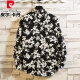 Pierre cardin spring small floral print long-sleeved shirt men's trendy brand pure cotton pattern shirt black and white beach casual jacket top 1049 No. 1 Regular L 121-135Jin [Jin equals 0.5 kg] wear