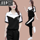 JEEP SPIRIT冰丝短袖时尚休闲运动服套装女2025夏季新款显瘦跑步服时尚两件套 【1389】黑色 M【建议100斤内】