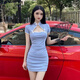 Ropa de mujer sexy y club nocturno delgada Masaje de baño Sexy Massage Ear Falda corta Cheongsam Técnico Ropa de trabajo Rosa XL [sugerido 118-128Jin [Jin es igual a 0.5 kg]]
