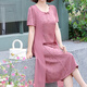 Ye Yi Middle-aged and Elderly Dresses, Mother-in-law and Mom Summer Dresses, 50-year-old fashionable middle-aged women's fake two-piece chiffon skirts 6625 pink 5XL Recommended 145-160Jin [Jin equals 0.5 kg]