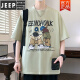 JEEP SPIRIT cartoon printed pure cotton teen short-sleeved t-shirt for men trendy handsome 2025 new summer half-sleeved t-shirt 695 black M about 80-100 Jin [Jin equals 0.5 kg] can be worn