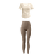 邦帛世瑜伽服女瑜伽服套装春夏运动短袖修身显瘦跑步普拉提训练健身套装 象牙白短袖+可可色长裤（L）