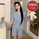 Yalu chest pad short-sleeved pajamas summer cardigan jacquard cotton home clothing princess style print double short set DW683 blue flower (with chest pad) XL (120-140Jin[Jin equals 0.5 kg])