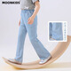 
moonkids girls' Tiansi soft denim bell-bottom pants 2025 summer new children's micro-flare pants summer thin little girl fashionable two-pair [13117 blue + 15108 blue] 160 cm