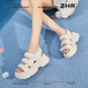 
ZHR sports sandals for women in summer casual beach shoes breathable Velcro thick sole women's shoes G739 beige 38